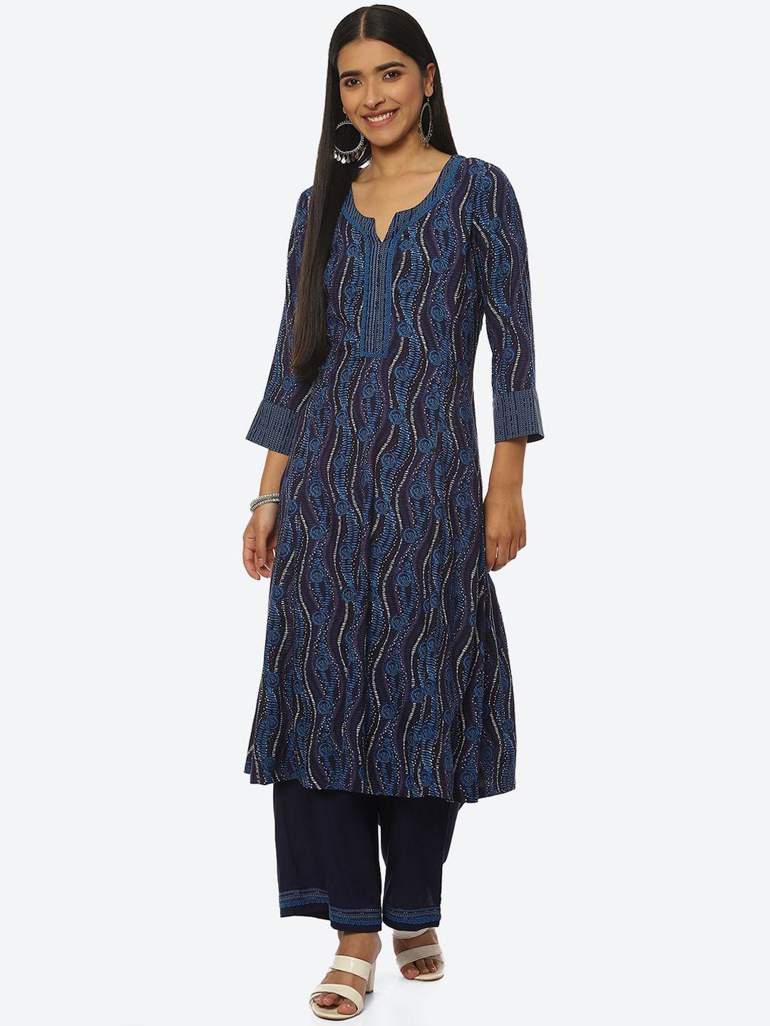 rangriti women printed notch neck kurta with palazzos