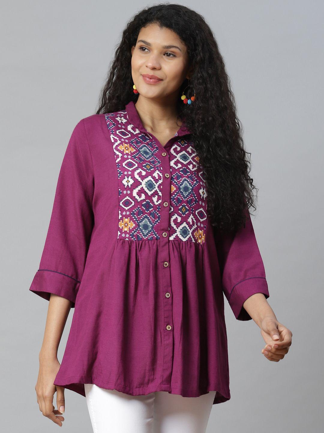 rangriti women purple printed shirt style top