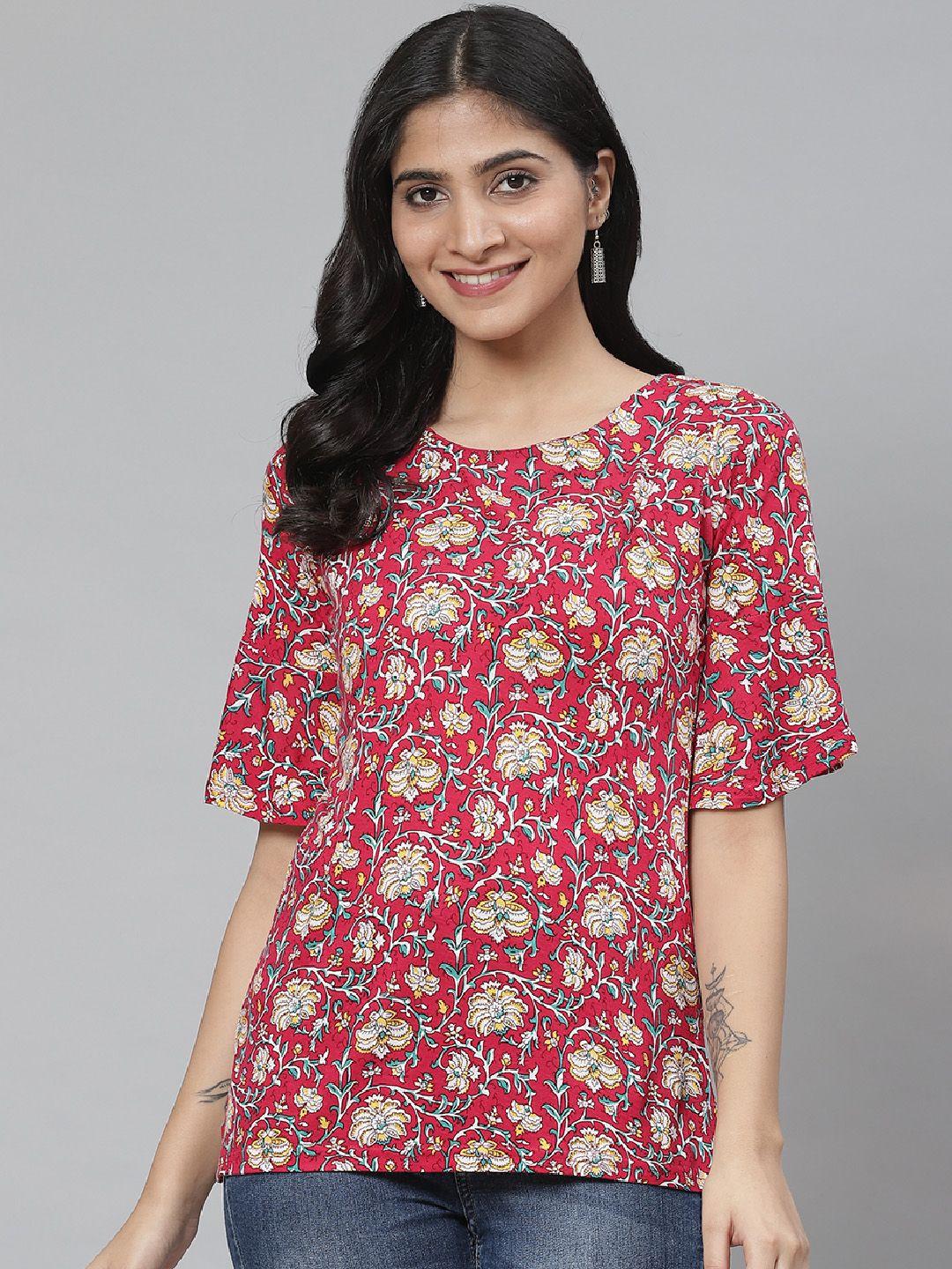 rangriti women red & off-white printed top