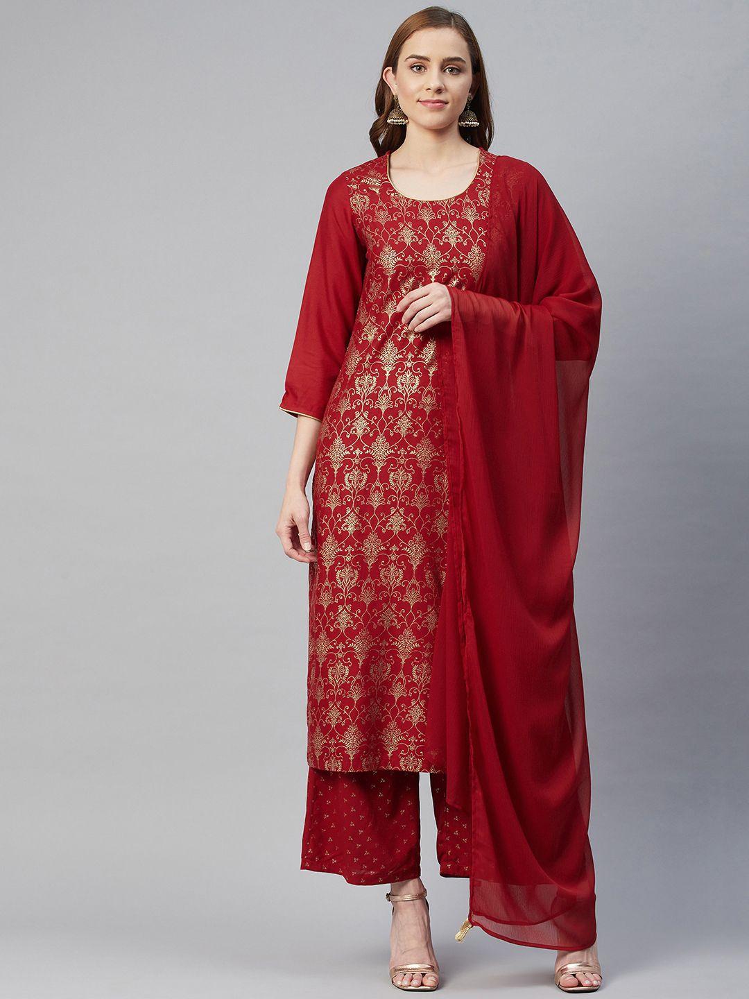 rangriti women red ethnic motifs printed regular kurta set with dupatta