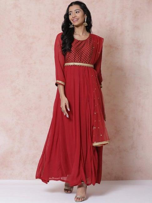 rangriti women red kalidar suit set