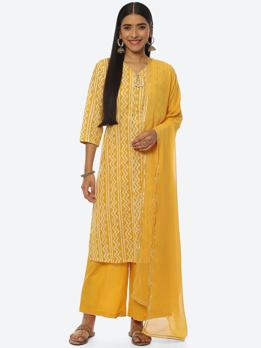 rangriti women striped v neck kurta with palazzos & dupatta