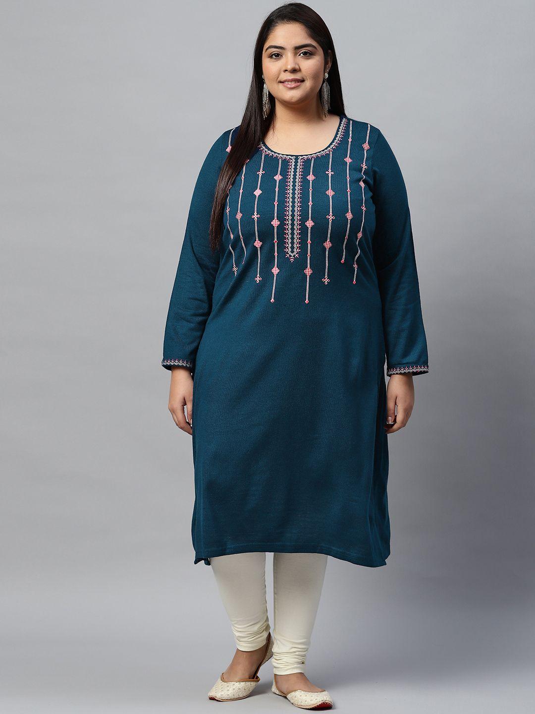 rangriti women teal green striped kurta