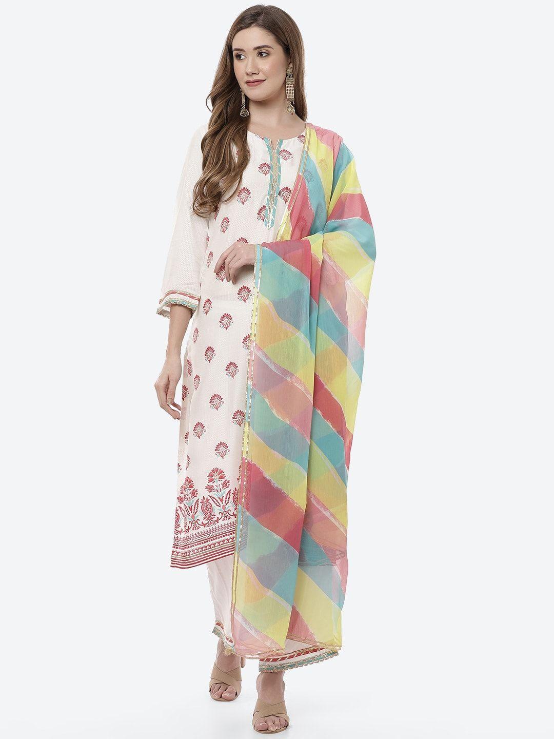 rangriti women white & maroon ethnic motifs printed kurta with salwar & dupatta