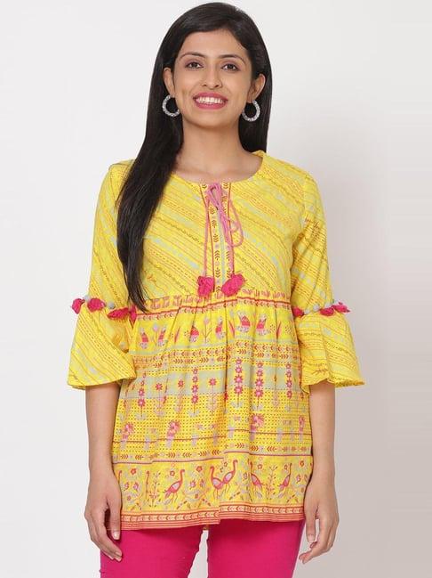 rangriti yellow cotton printed tunic