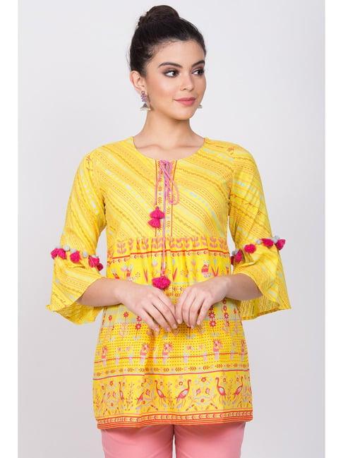 rangriti yellow cotton woven pattern tunic