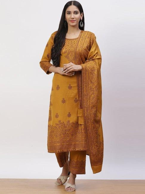 rangriti yellow embroidered kurta pant set with dupatta