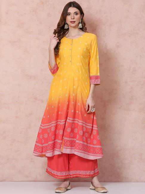 rangriti yellow printed a line kurta