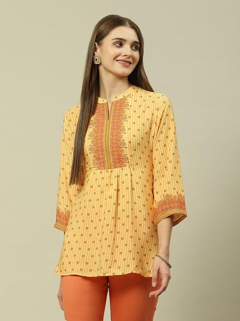 rangriti yellow printed a line short kurti