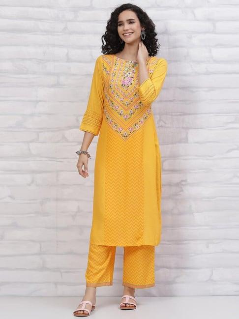 rangriti yellow printed kurta palazzo set