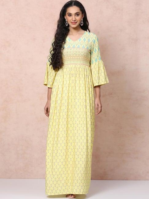 rangriti yellow printed maxi dress