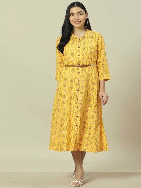 rangriti yellow printed shirt dress