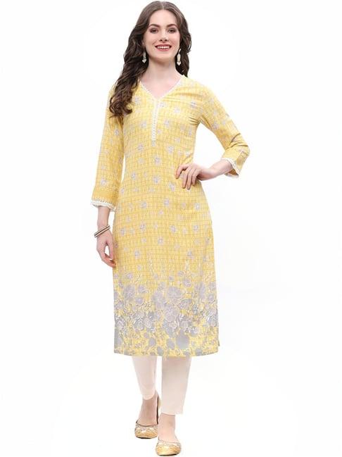 rangriti yellow printed straight kurta