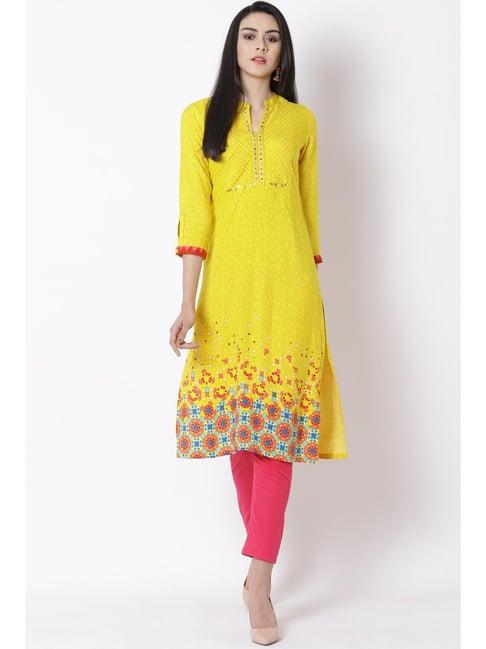 rangriti yellow printed straight kurta