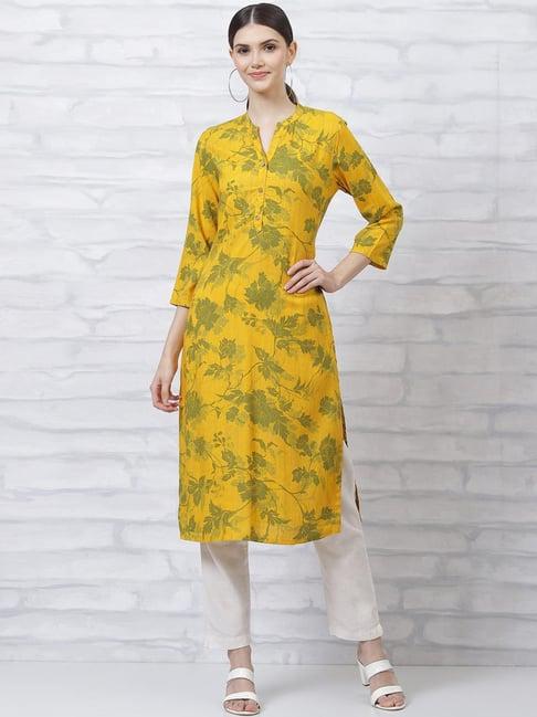 rangriti yellow printed straight kurta