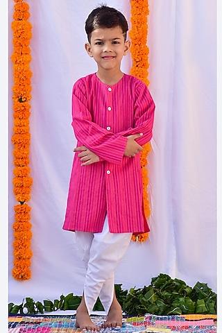 rani pink cotton kurta set for boys