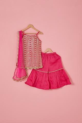 rani-pink-cotton-satin-flared-sharara-set-for-girls
