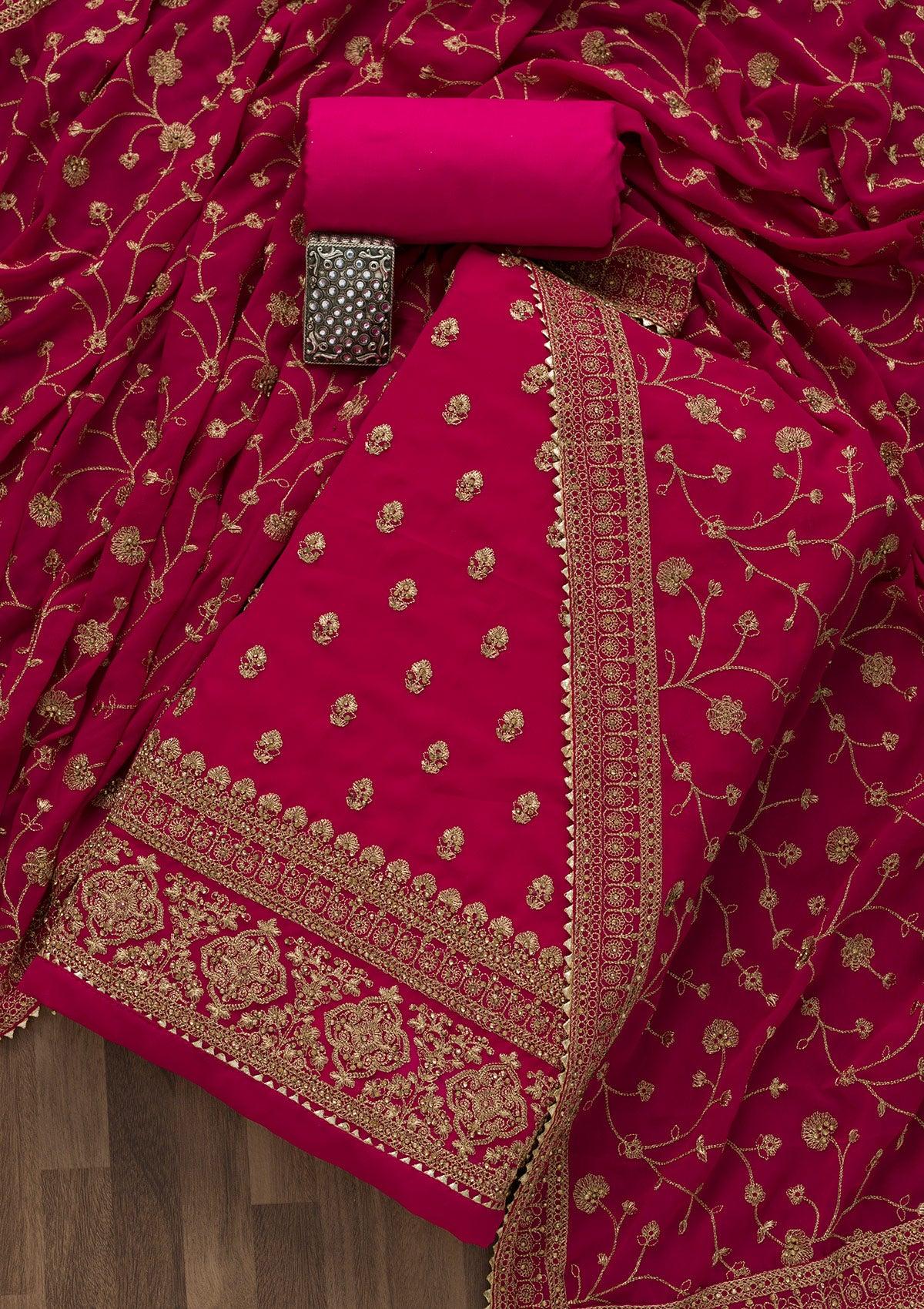 rani pink zariwork georgette unstitched salwar suit