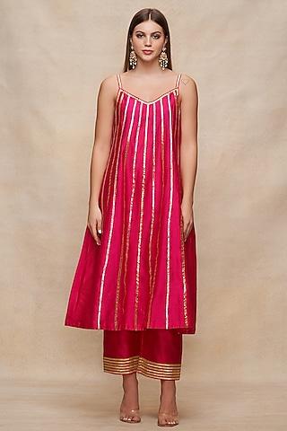 rani pink chanderi gota embroidered slip dress