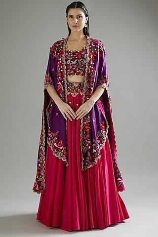 rani pink chanderi lehenga set with cape