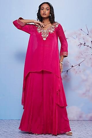 rani pink chiffon & cotton lycra sharara set for girls