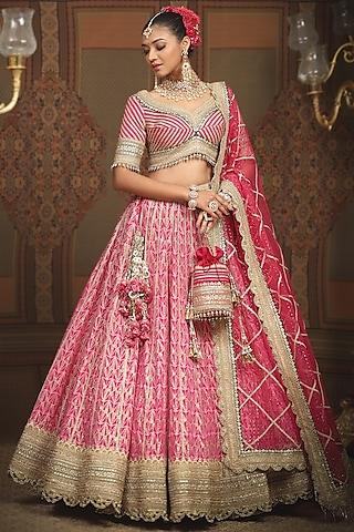 rani pink cotton shimmer chanderi gota embroidered lehenga set