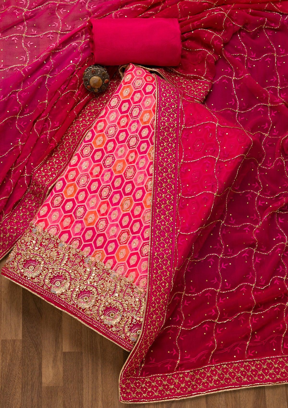 rani pink cutdana georgette unstitched salwar suit