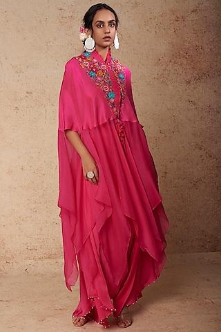 rani pink dupion embroidered cape set