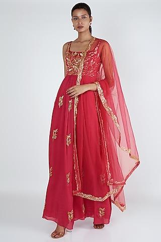 rani pink embroidered anarkali set