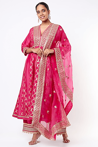 rani pink embroidered anarkali set