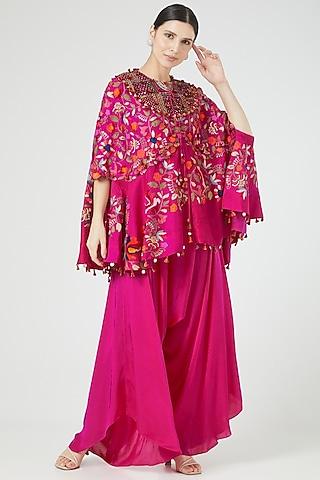 rani pink embroidered cape set