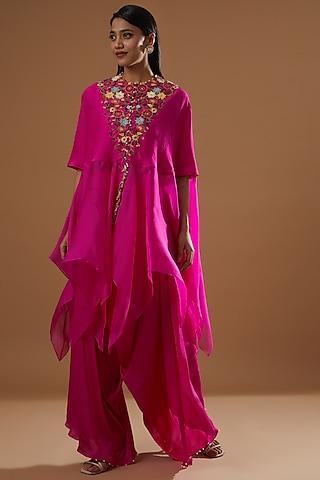 rani pink embroidered cape set