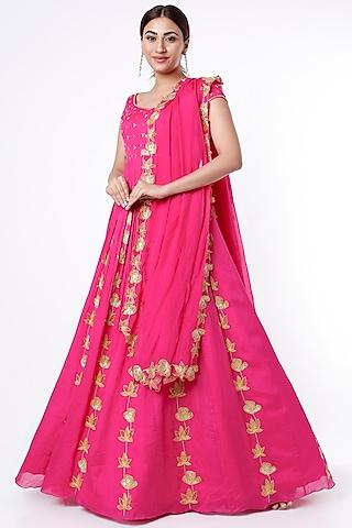 rani pink embroidered kalidar anarkali set