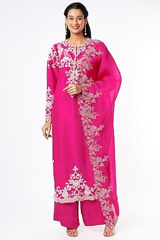 rani pink embroidered kurta set