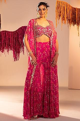 rani pink georgette & shantoon printed cape set