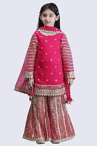 rani pink georgette gota embroidered sharara set for girls