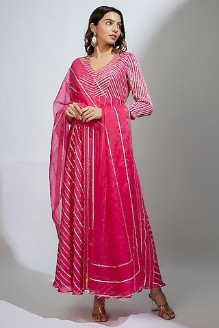 rani pink georgette gota patti embroidered anarkali set