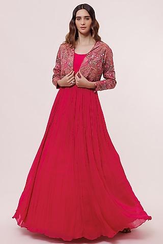 rani pink georgette gown with jacket