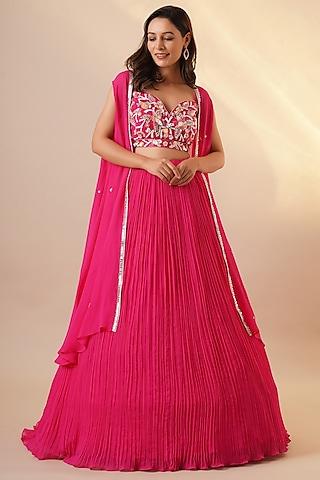 rani pink georgette jacket lehenga set