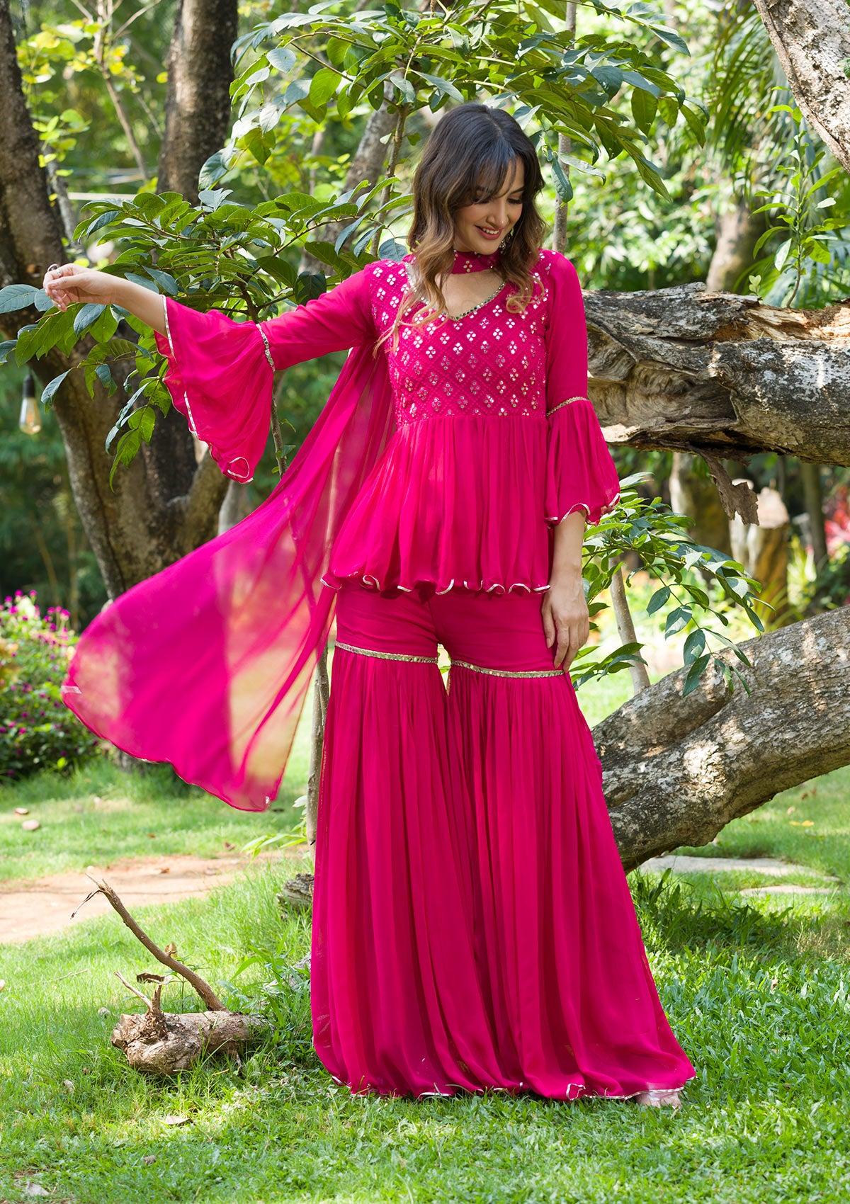 rani pink gotapatti georgette designer readymade salwar suit