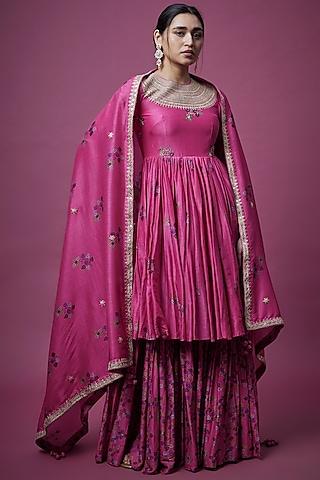 rani pink hand block printed anarkali set