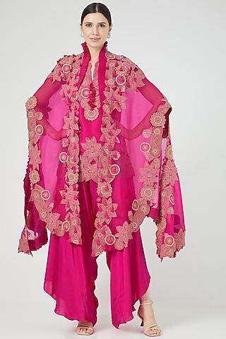 rani pink organza embroidered cape set