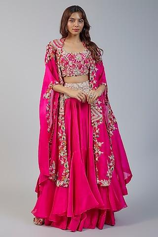 rani pink organza sequins embroidered butterfly cape set