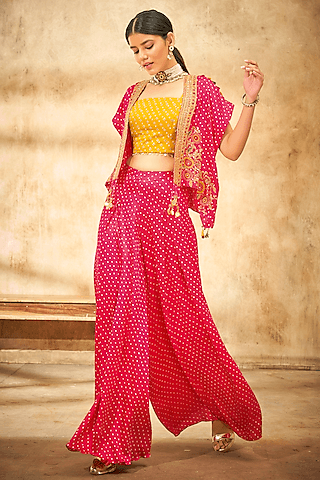 rani pink printed cape set