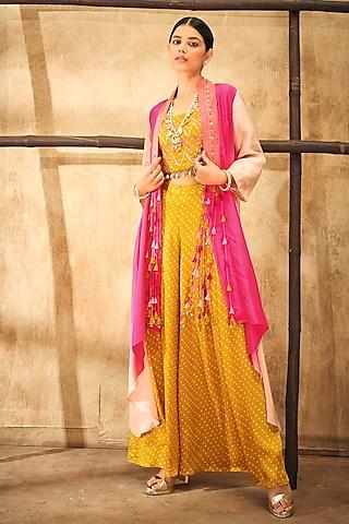 rani pink shaded habutai silk cape set