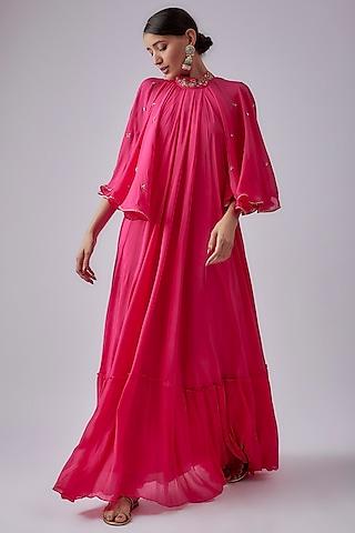 rani pink viscose crepe cape dress
