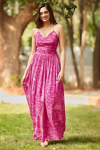 rani pink viscose natural crepe strappy maxi dress