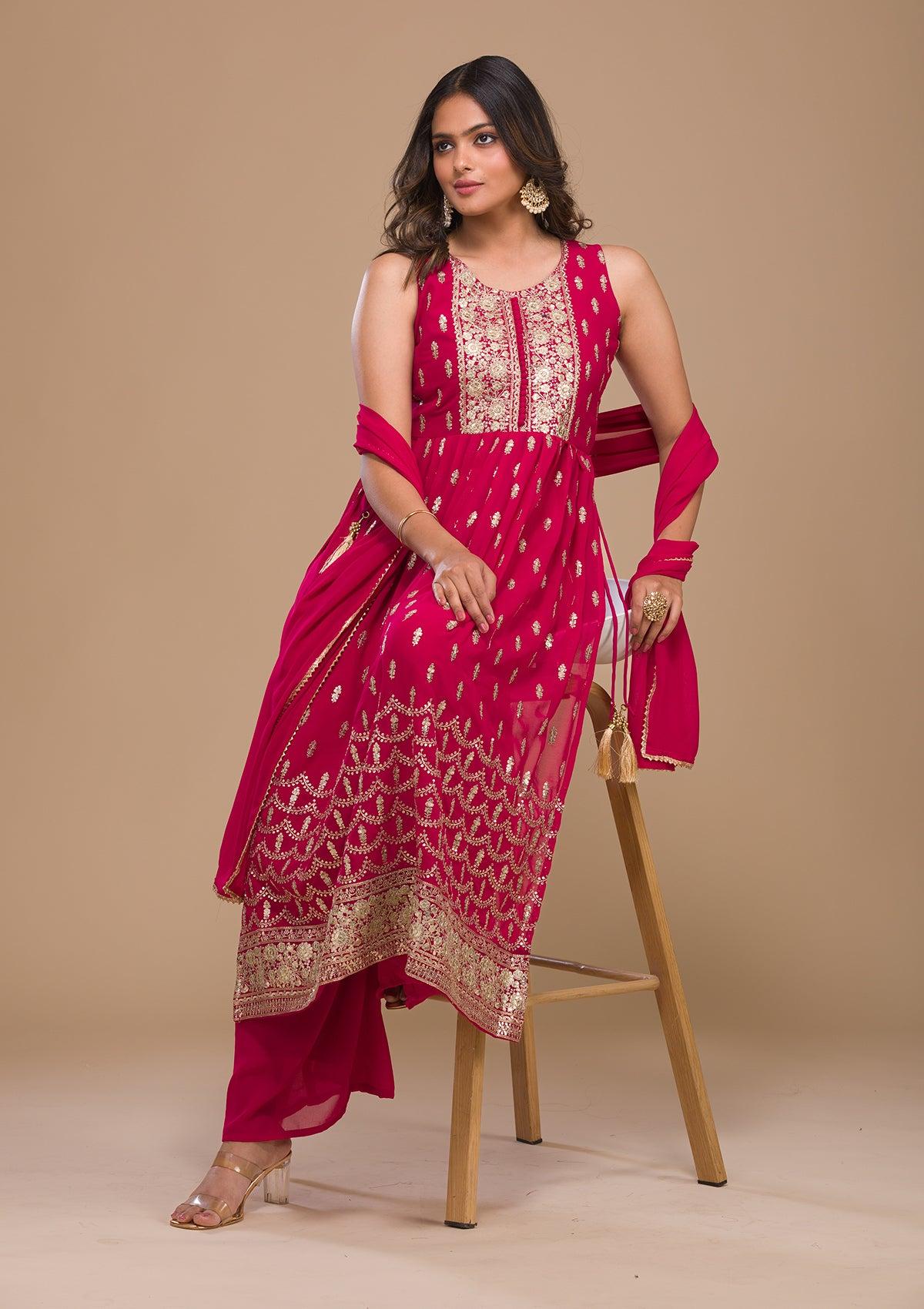 rani pink zariwork georgette readymade salwar suit