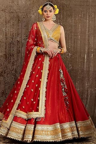 rani red machine embroidered lehenga set