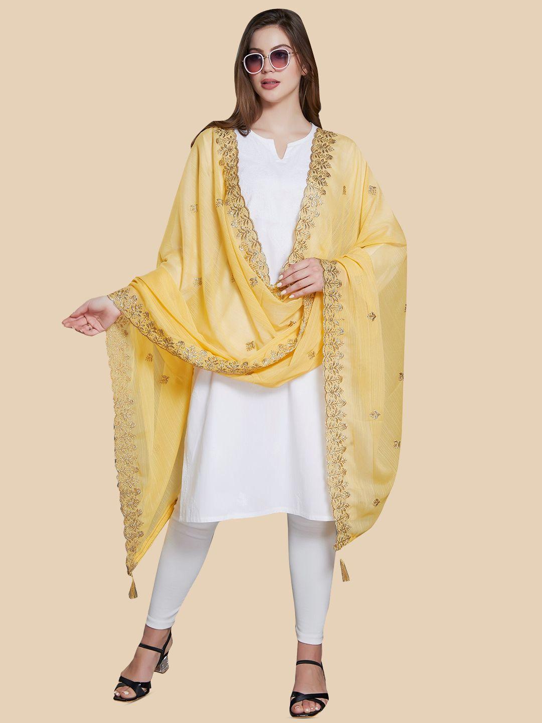 rani saahiba beige & gold-toned embroidered dupatta with zari